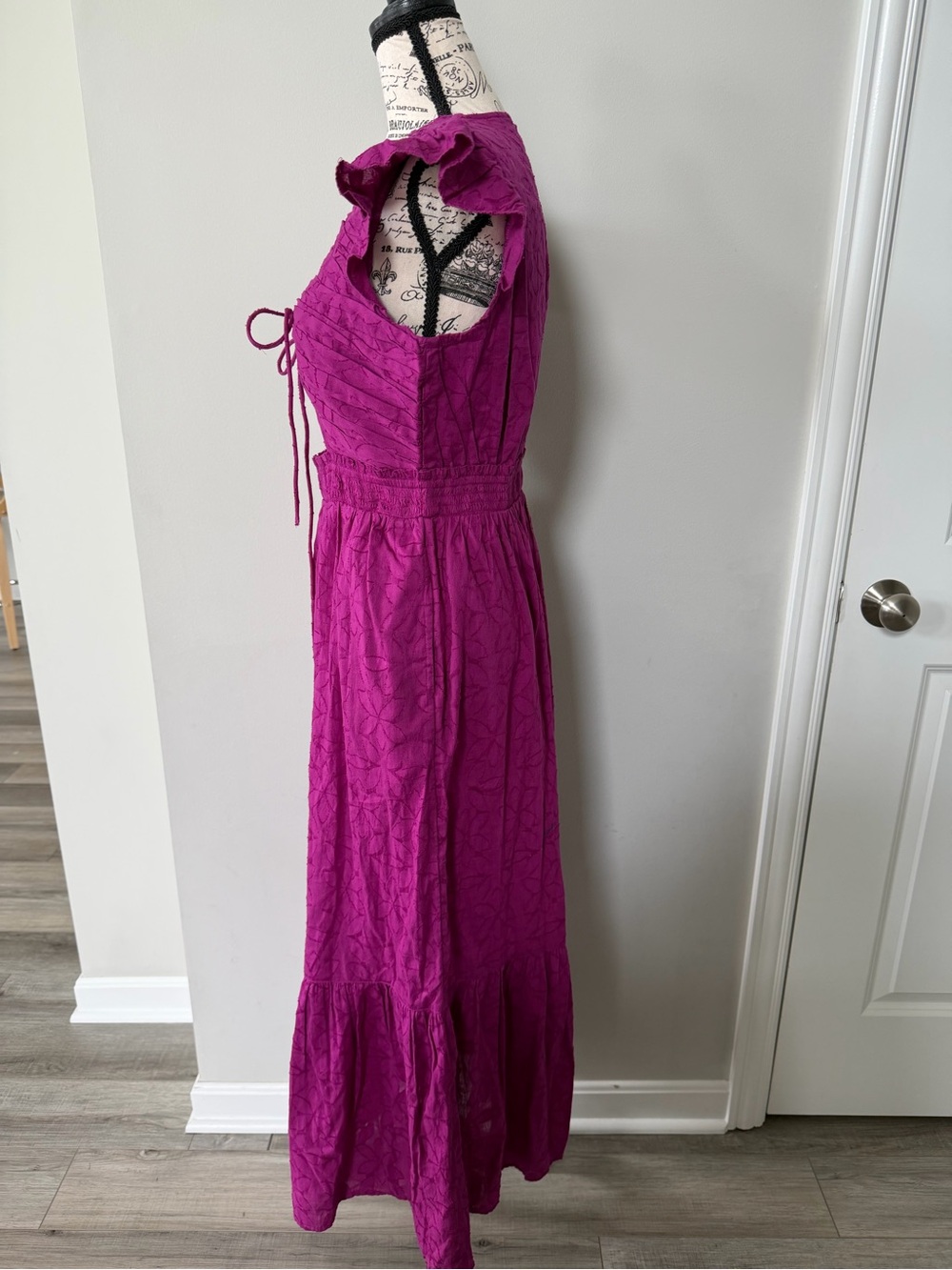 Loft Fuchsia Tie-Front Maxi Dress with Flutter Sleeves size SP - Picture 5 of 9